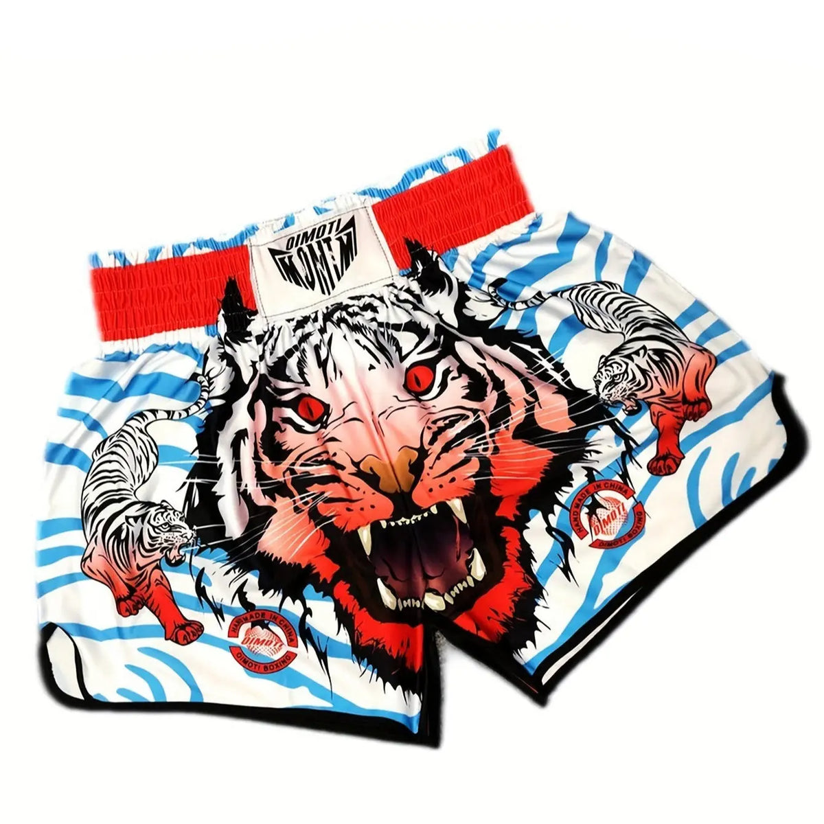 Short muay thai OIMOTI Sayan-Blanc/Bleu Nakmuay
