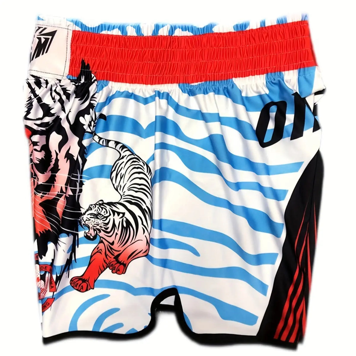 Short muay thai OIMOTI Sayan-Blanc/Bleu Nakmuay