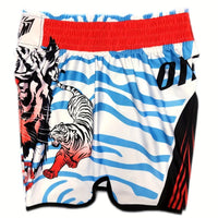 Short muay thai OIMOTI Sayan-Blanc/Bleu Nakmuay