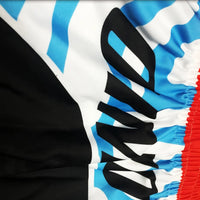 Short muay thai OIMOTI Sayan-Blanc/Bleu Nakmuay